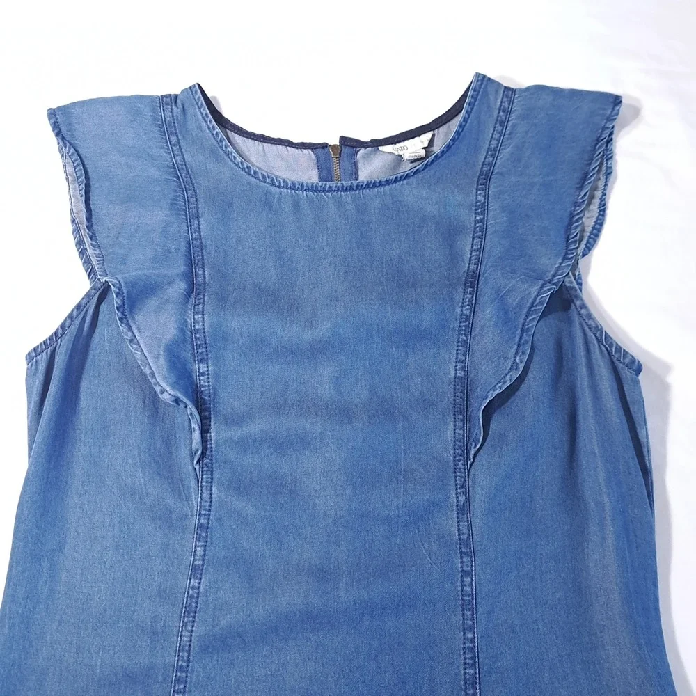 CATO Est 1946 Women's Blue Denim Short Sleeveless‎ Dress Zip Size M 100% Tencel